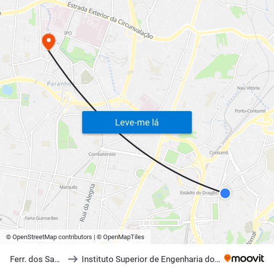 Ferr. dos Santos to Instituto Superior de Engenharia do Porto map