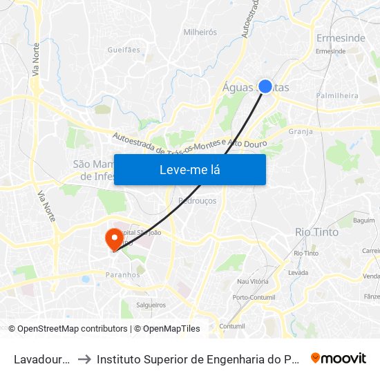 Lavadouros to Instituto Superior de Engenharia do Porto map