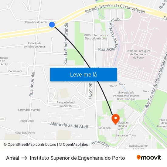 Amial to Instituto Superior de Engenharia do Porto map