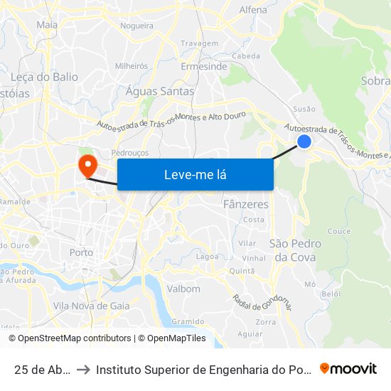 25 de Abril to Instituto Superior de Engenharia do Porto map