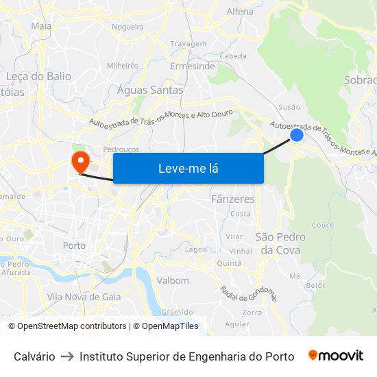 Calvário to Instituto Superior de Engenharia do Porto map