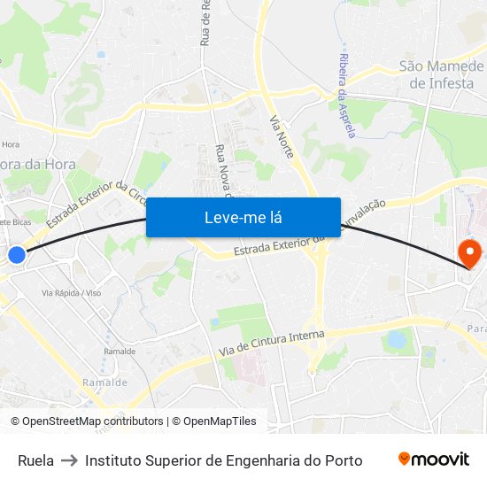 Ruela to Instituto Superior de Engenharia do Porto map