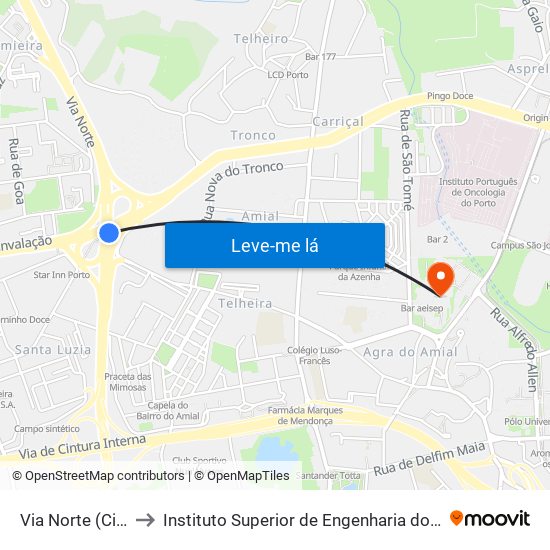 Via Norte (Circ.) to Instituto Superior de Engenharia do Porto map