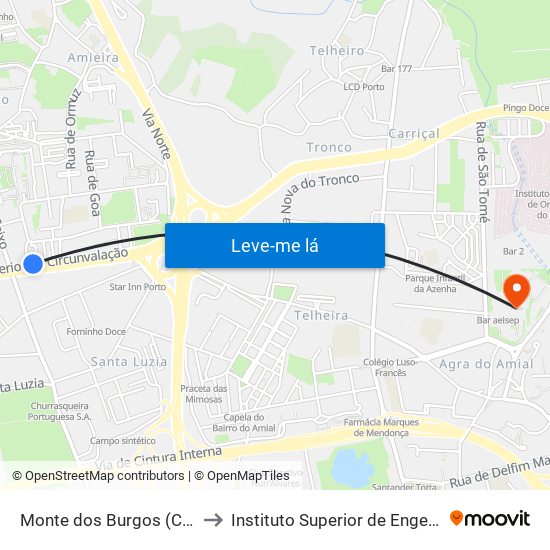 Monte dos Burgos (Circunvalação) to Instituto Superior de Engenharia do Porto map