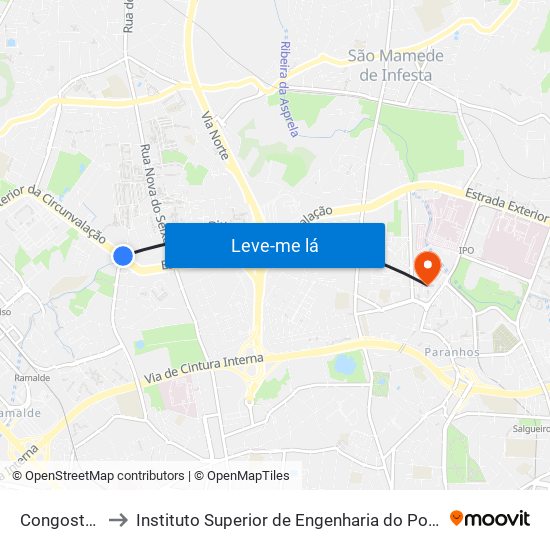 Congostas to Instituto Superior de Engenharia do Porto map
