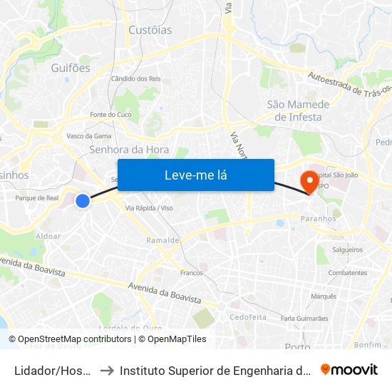 Lidador/Hospital to Instituto Superior de Engenharia do Porto map