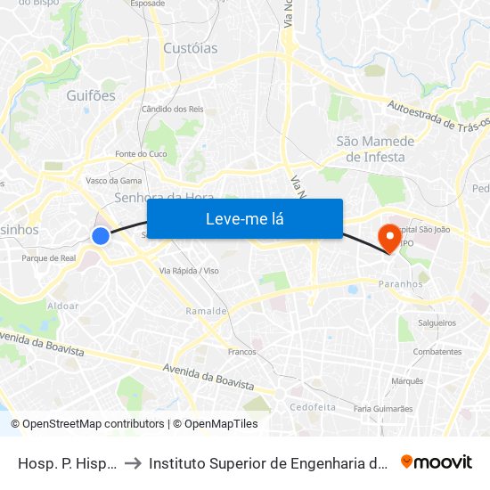 Hosp. P. Hispano to Instituto Superior de Engenharia do Porto map