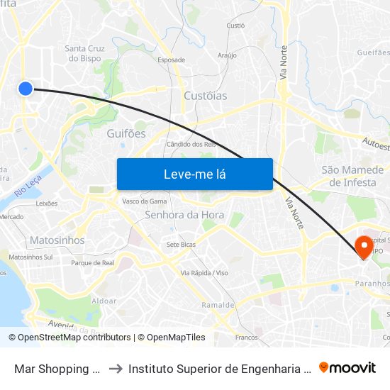 Mar Shopping - Ikea to Instituto Superior de Engenharia do Porto map