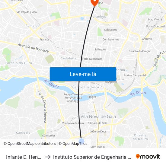 Infante D. Henrique to Instituto Superior de Engenharia do Porto map
