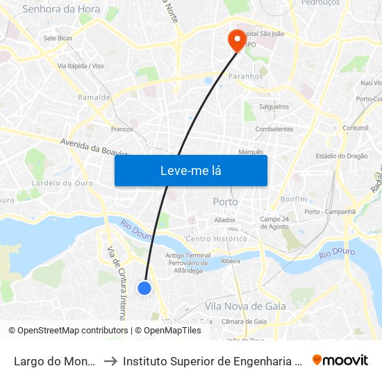 Largo do Montinho to Instituto Superior de Engenharia do Porto map