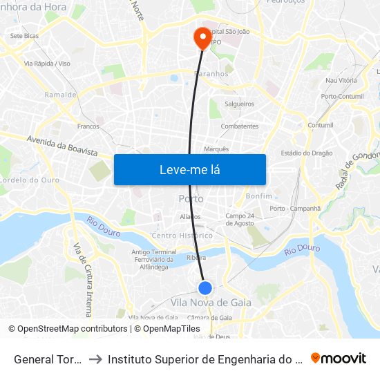General Torres to Instituto Superior de Engenharia do Porto map