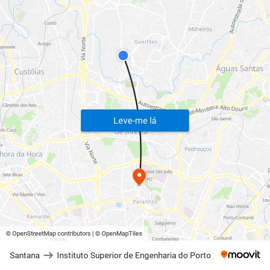 Santana to Instituto Superior de Engenharia do Porto map