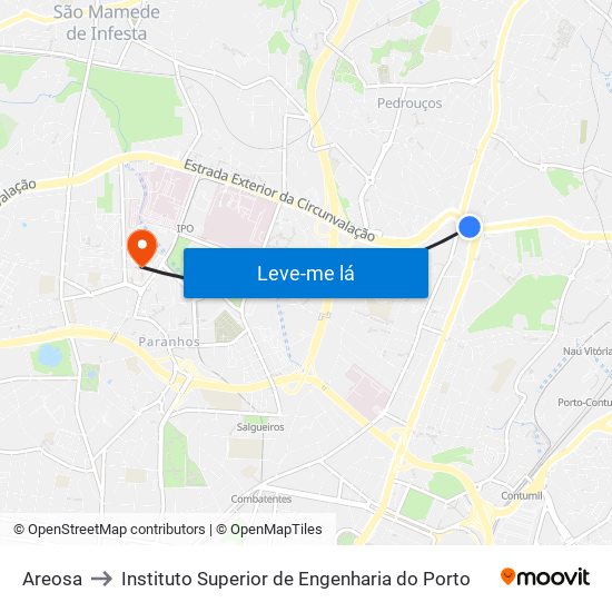 Areosa to Instituto Superior de Engenharia do Porto map