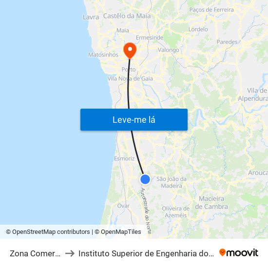 Zona Comercial to Instituto Superior de Engenharia do Porto map