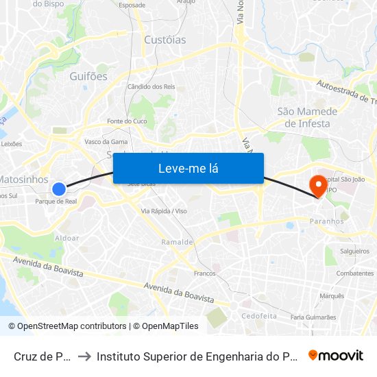 Cruz de Pau to Instituto Superior de Engenharia do Porto map