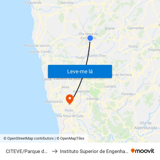 CITEVE/Parque da Devesa to Instituto Superior de Engenharia do Porto map