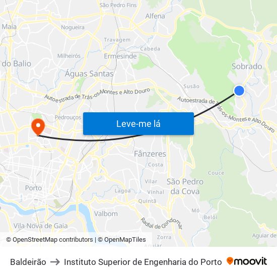 Baldeirão to Instituto Superior de Engenharia do Porto map