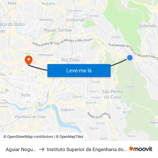 Aguiar Nogueira to Instituto Superior de Engenharia do Porto map