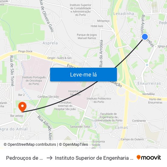 Pedrouços de Baixo to Instituto Superior de Engenharia do Porto map