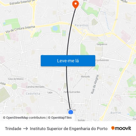 Trindade to Instituto Superior de Engenharia do Porto map