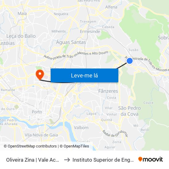 Oliveira Zina | Vale Achas | Vale Chãs to Instituto Superior de Engenharia do Porto map