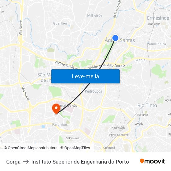 Corga to Instituto Superior de Engenharia do Porto map
