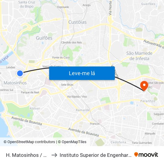 H. Matosinhos / H. Velho to Instituto Superior de Engenharia do Porto map