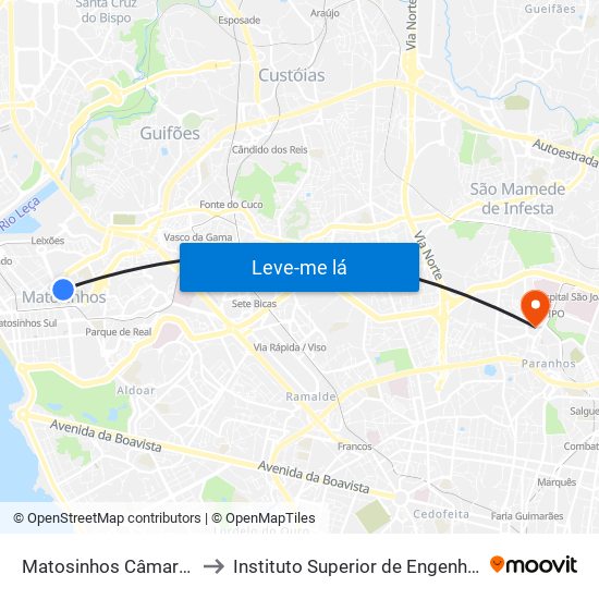 Matosinhos Câmara (Matc1) to Instituto Superior de Engenharia do Porto map