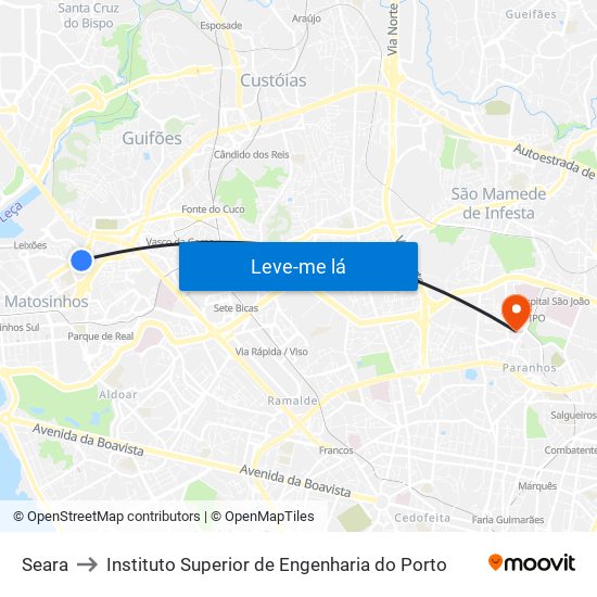 Seara to Instituto Superior de Engenharia do Porto map