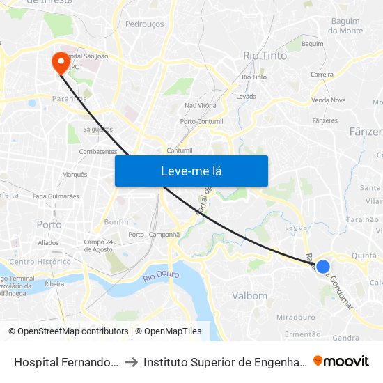 Hospital Fernando Pessoa to Instituto Superior de Engenharia do Porto map
