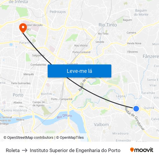 Roleta to Instituto Superior de Engenharia do Porto map