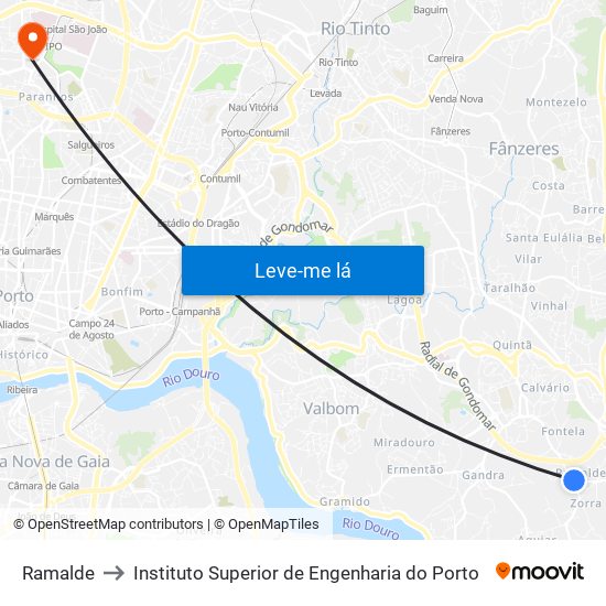 Ramalde to Instituto Superior de Engenharia do Porto map