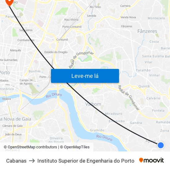 Cabanas to Instituto Superior de Engenharia do Porto map