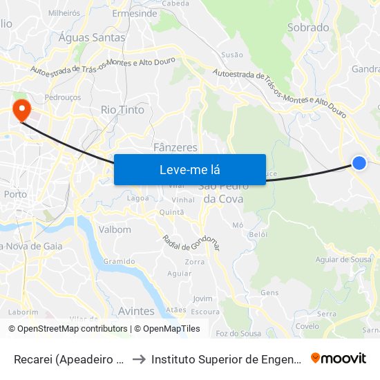 Recarei (Apeadeiro Terronhas) to Instituto Superior de Engenharia do Porto map