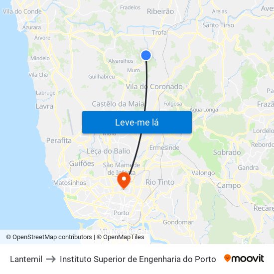 Lantemil to Instituto Superior de Engenharia do Porto map