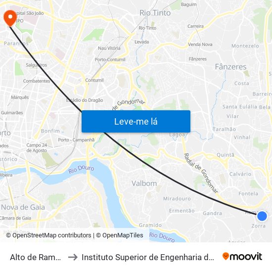 Alto de Ramalde to Instituto Superior de Engenharia do Porto map