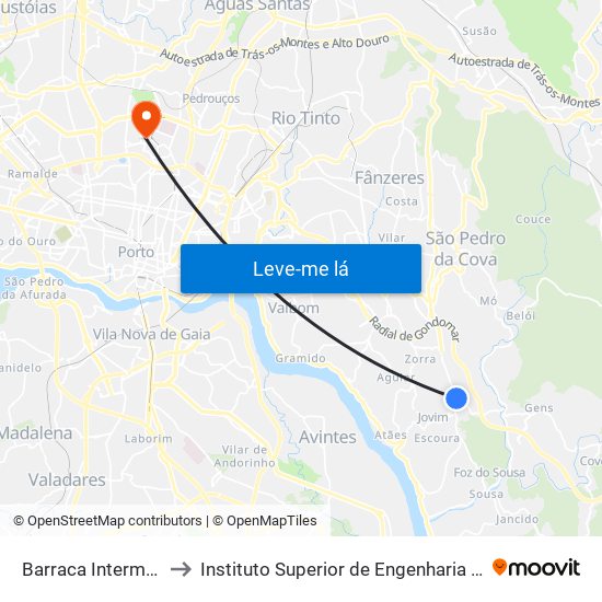 Barraca Intermarché to Instituto Superior de Engenharia do Porto map