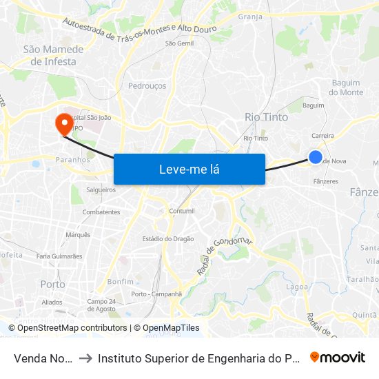 Venda Nova to Instituto Superior de Engenharia do Porto map