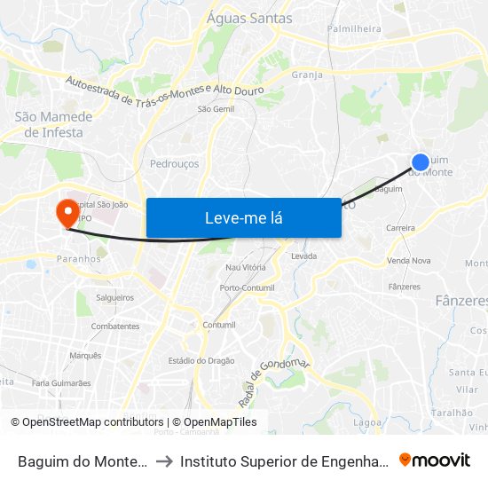 Baguim do Monte (Igreja) to Instituto Superior de Engenharia do Porto map