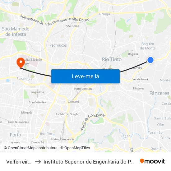 Valferreiros to Instituto Superior de Engenharia do Porto map