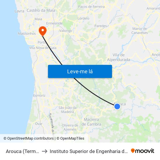 Arouca (Terminal) to Instituto Superior de Engenharia do Porto map
