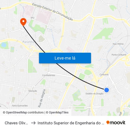 Chaves Oliveira to Instituto Superior de Engenharia do Porto map