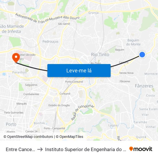 Entre Cancelas to Instituto Superior de Engenharia do Porto map