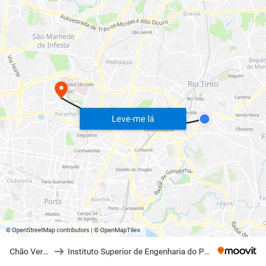 Chão Verde to Instituto Superior de Engenharia do Porto map