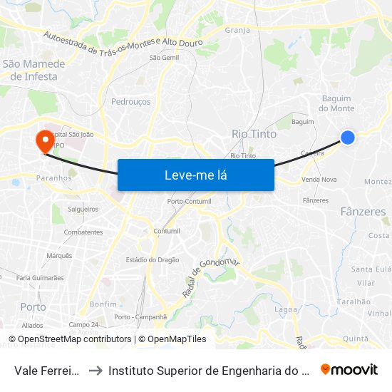 Vale Ferreiros to Instituto Superior de Engenharia do Porto map