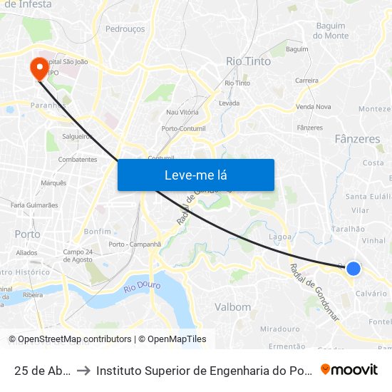 25 de Abril to Instituto Superior de Engenharia do Porto map