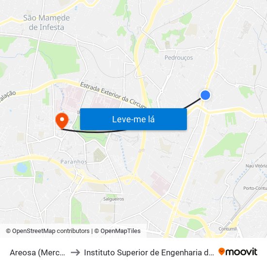 Areosa (Mercado) to Instituto Superior de Engenharia do Porto map