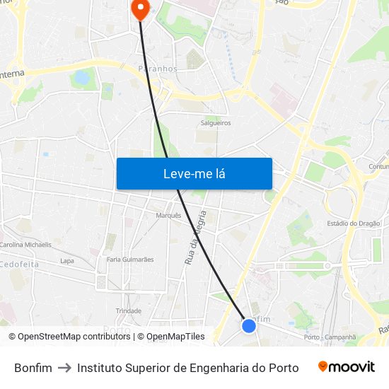 Bonfim to Instituto Superior de Engenharia do Porto map