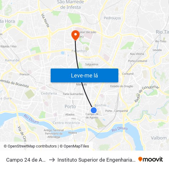 Campo 24 de Agosto to Instituto Superior de Engenharia do Porto map