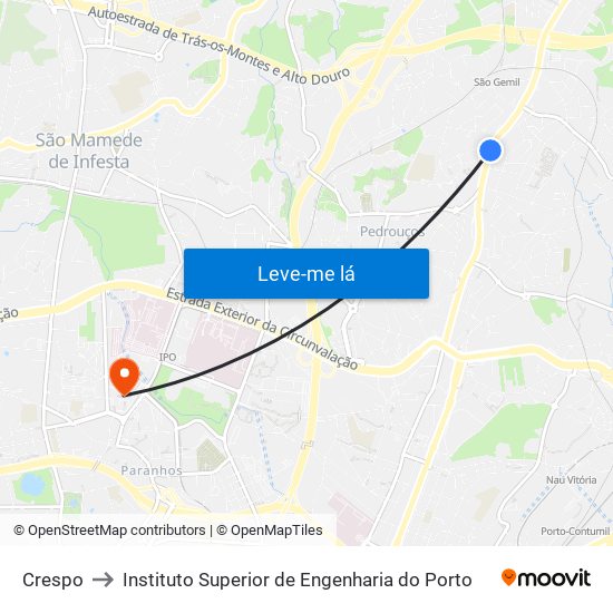 Crespo to Instituto Superior de Engenharia do Porto map